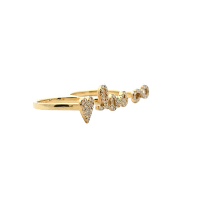 18k Yellow Gold 0.62ctw Diamond Heart Love and Infinity Double Finger Ring