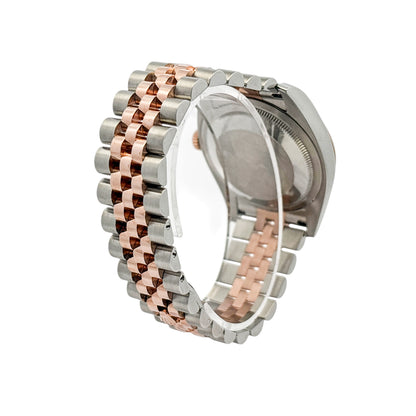 Rolex 116231 Datejust Two Tone 18k Rose Gold Black Rolex Pyramid Diamond Dial Watch