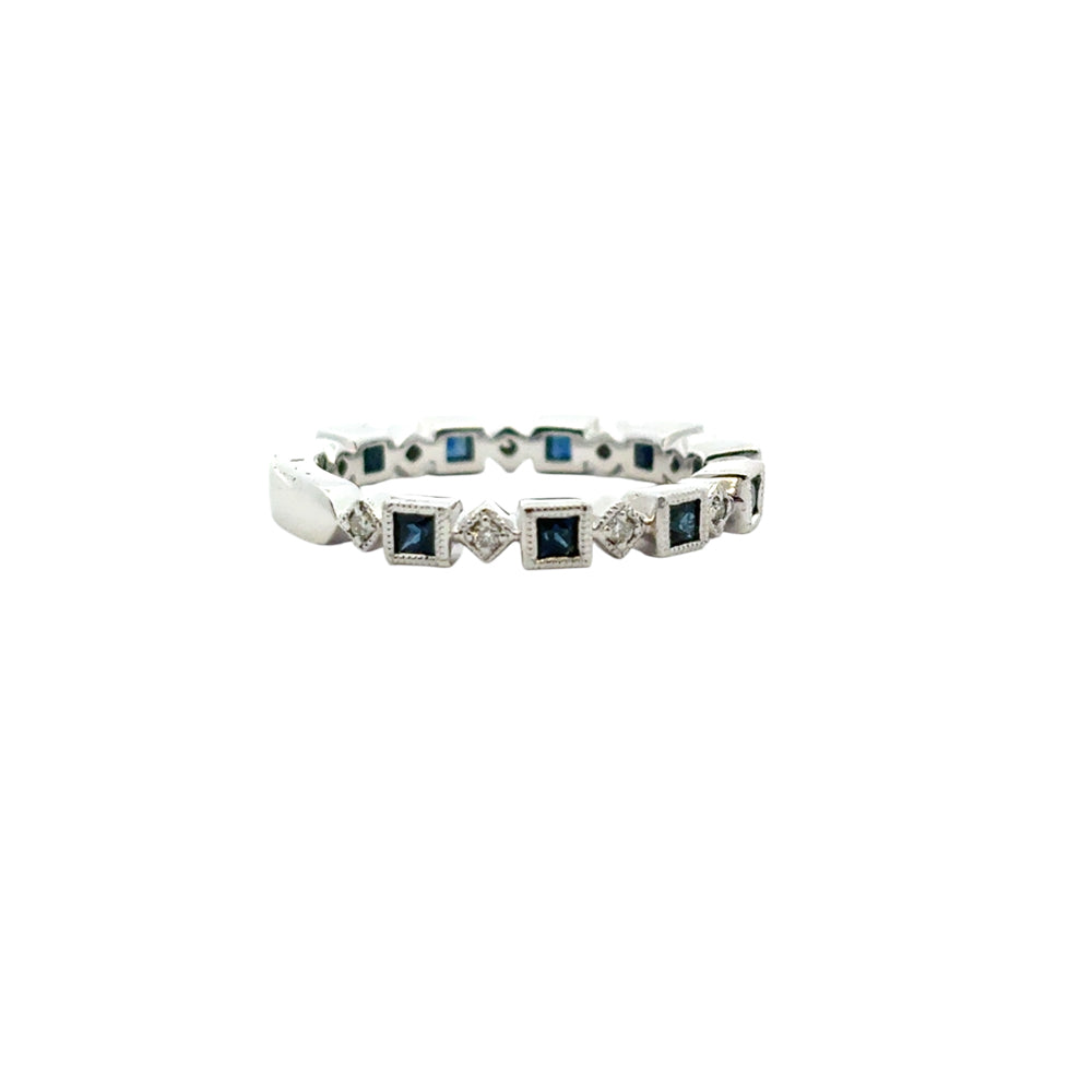 Gabriel and Co. 14k White Gold 0.08ctw Diamond and 0.54ctw Blue Sapphire Stackable Ring