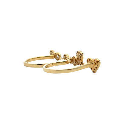 18k Yellow Gold 0.62ctw Diamond Heart Love and Infinity Double Finger Ring