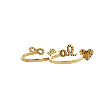 18k Yellow Gold 0.62ctw Diamond Heart Love and Infinity Double Finger Ring