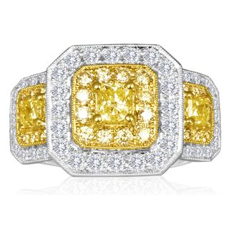 Cushion Fancy Yellow Diamond Ring — view 1