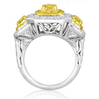 Cushion Fancy Yellow Diamond Ring — view 2