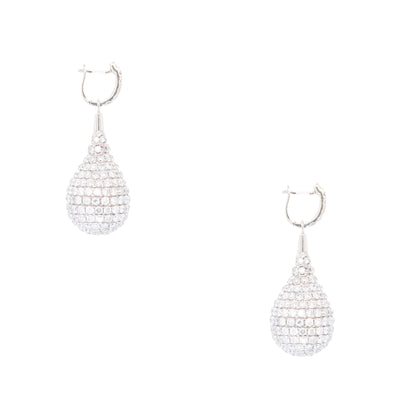 18k White Gold 10.96ctw Natural Diamond Pave Dangle Ball Earrings