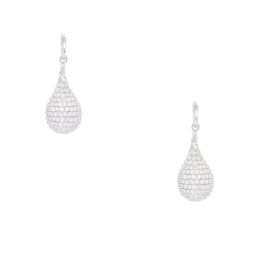 18k White Gold 10.96ctw Natural Diamond Pave Dangle Ball Earrings