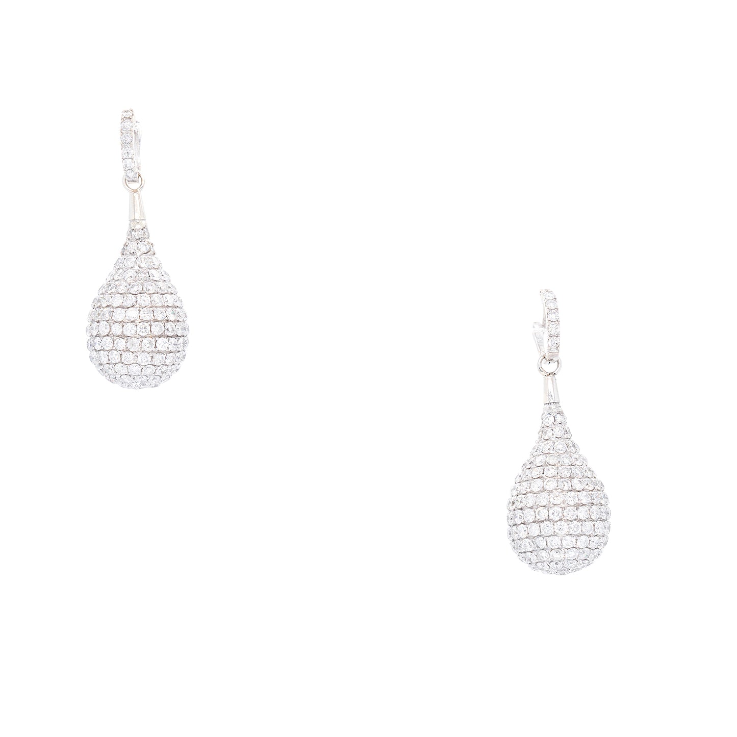 18k White Gold 10.96ctw Natural Diamond Pave Dangle Ball Earrings