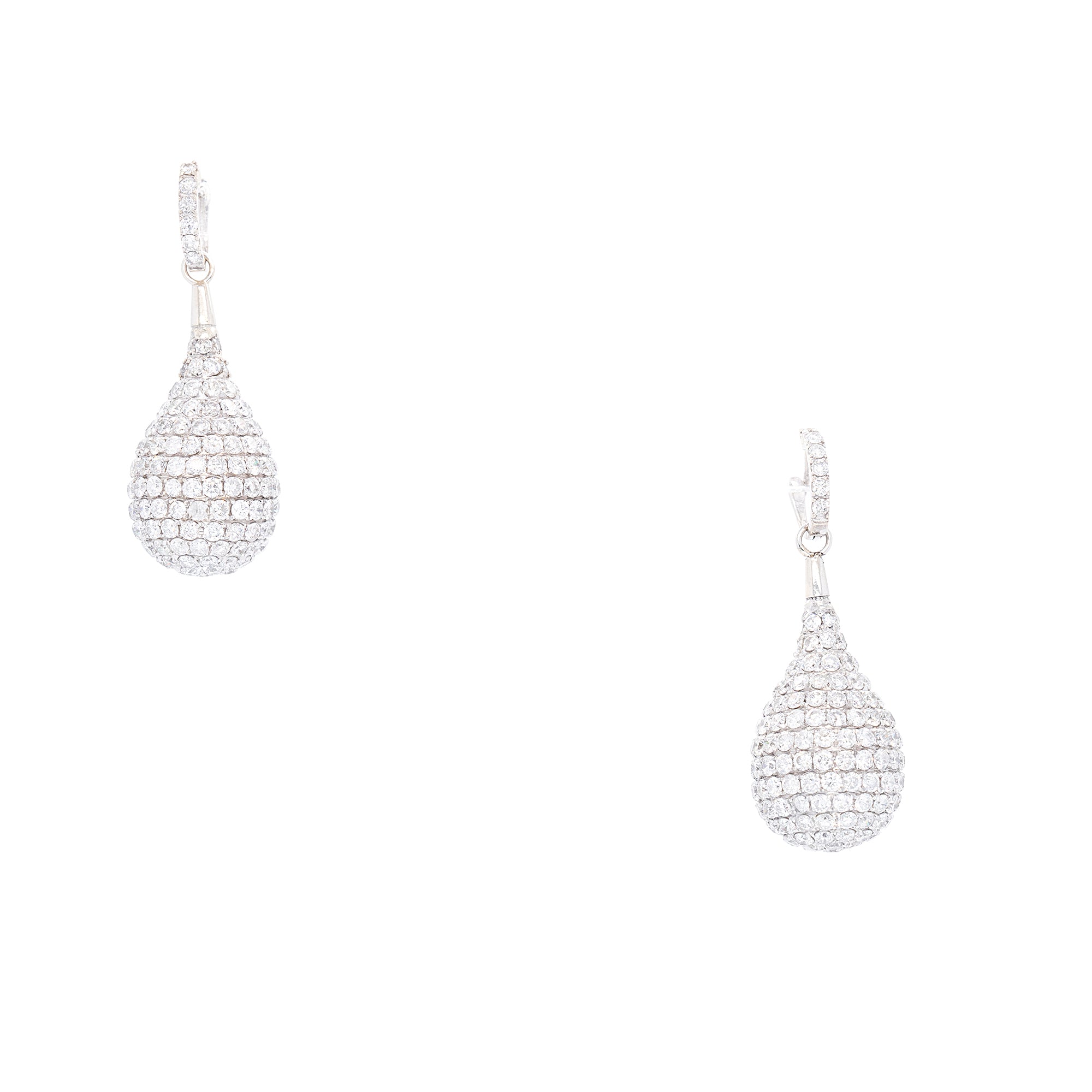 18k White Gold 10.96ctw Natural Diamond Pave Dangle Ball Earrings