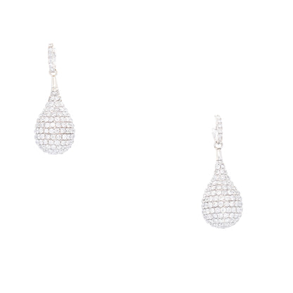 18k White Gold 10.96ctw Natural Diamond Pave Dangle Ball Earrings
