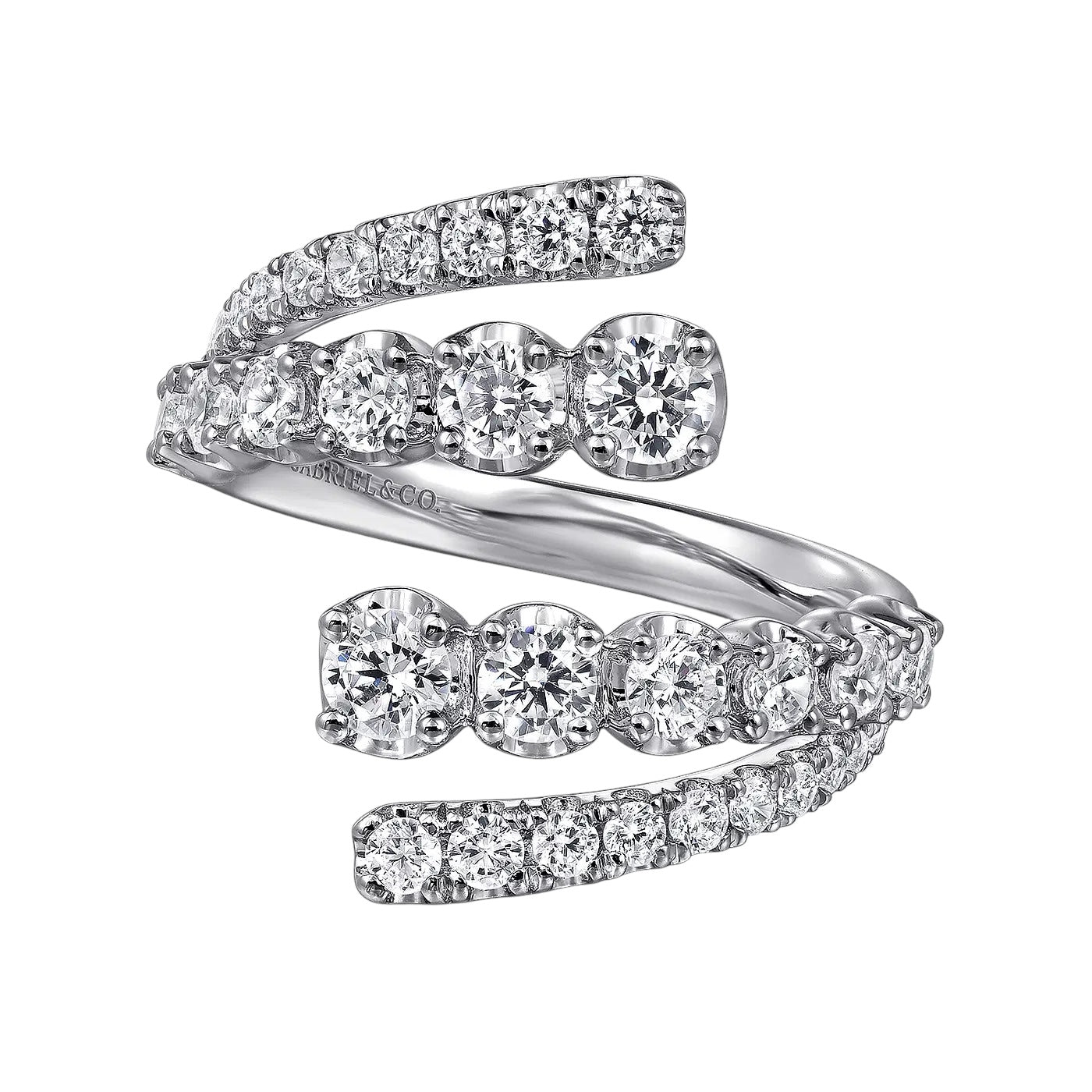 Gabriel and Co. 14k White Gold Double Row 1.48ctw Diamond Bypass Ladies Ring