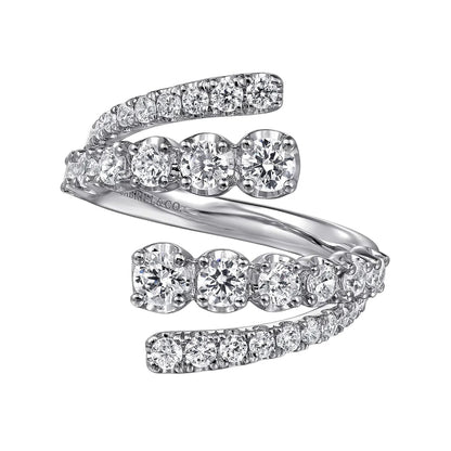 Gabriel and Co. 14k White Gold Double Row 1.48ctw Diamond Bypass Ladies Ring