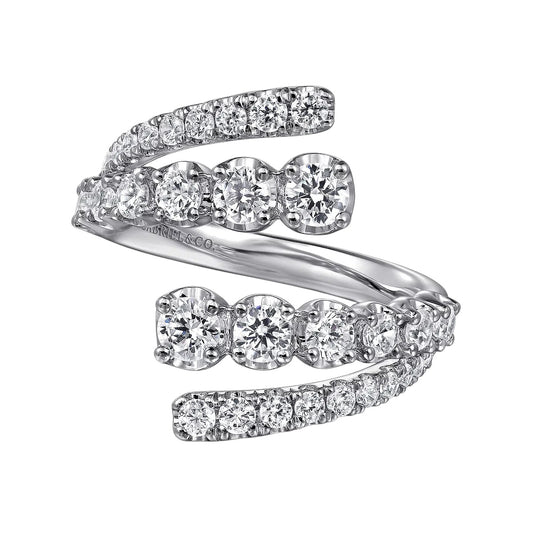 Gabriel and Co. 14k White Gold Double Row 1.48ctw Diamond Bypass Ladies Ring