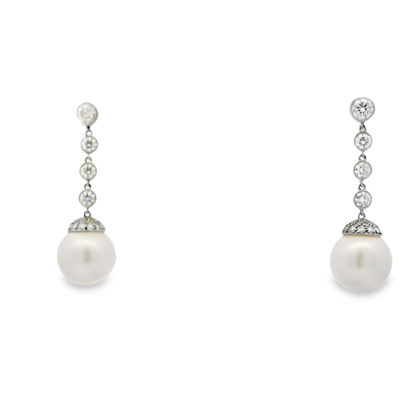 Tiffany &Co One Of A Kind Platinum Pearl Drop Earrings & Diamond By The Yard Necklace Set
