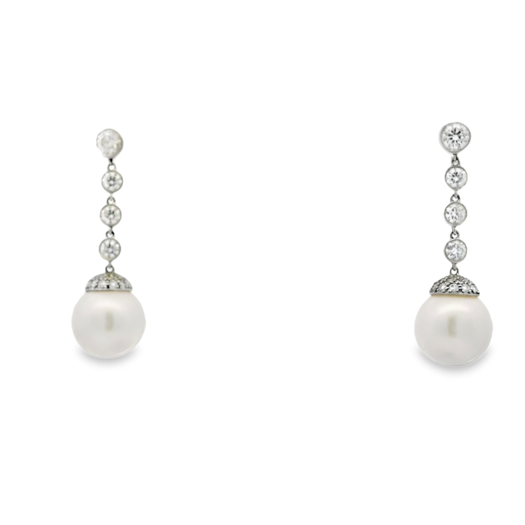 Tiffany &Co One Of A Kind Platinum Pearl Drop Earrings & Diamond By The Yard Necklace Set