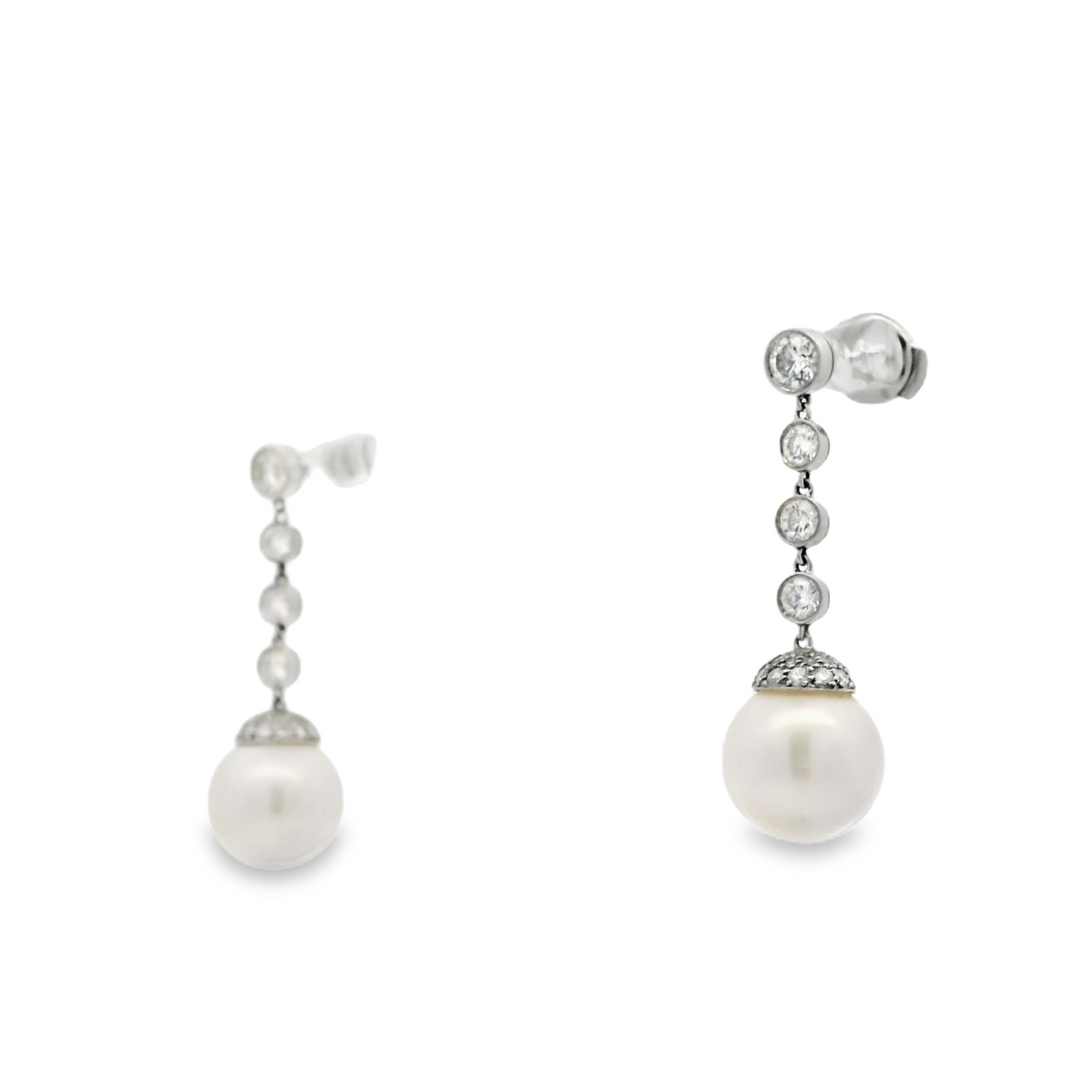 Tiffany &Co One Of A Kind Platinum Pearl Drop Earrings & Diamond By The Yard Necklace Set