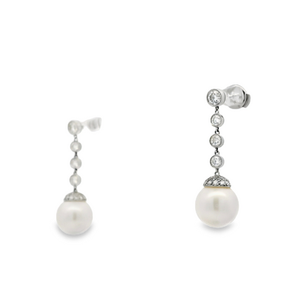 Tiffany &Co One Of A Kind Platinum Pearl Drop Earrings & Diamond By The Yard Necklace Set