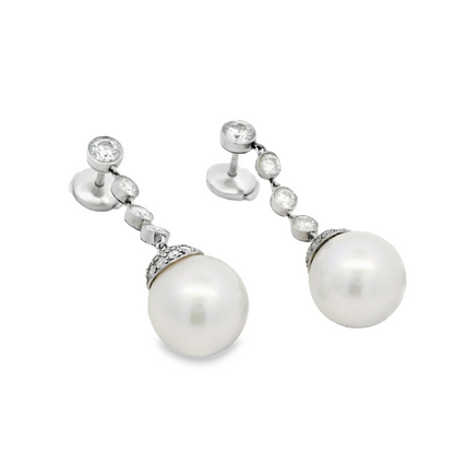 Tiffany &Co One Of A Kind Platinum Pearl Drop Earrings & Diamond By The Yard Necklace Set