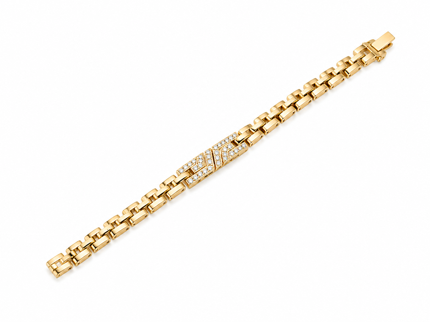 Vintage Cartier 18k Yellow Gold Pavé Diamond Panthère Link Bracelet and Necklace Set