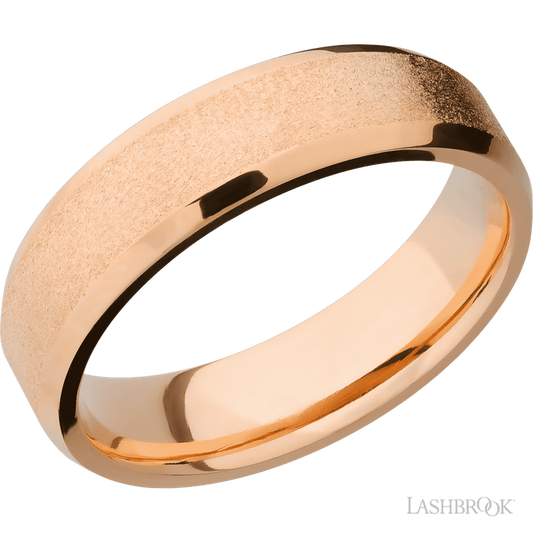 6 mm wide Beveled 14K Rose Gold band.