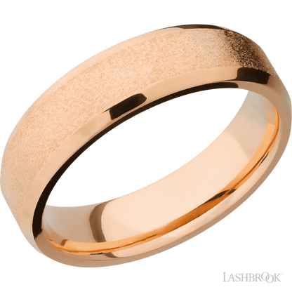 6 mm wide Beveled 14K Rose Gold band.