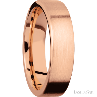 6 mm wide Flat 14K Rose Gold band.