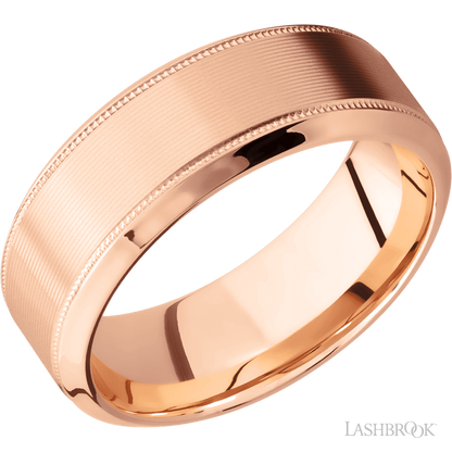 8 mm wide High Bevel Milgrain 14K Rose Gold band.