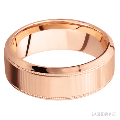 8 mm wide High Bevel Milgrain 14K Rose Gold band.