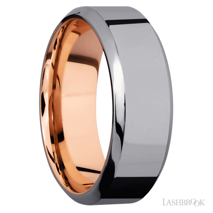 8 mm wide High Bevel Tantalum band featuring a 14K Rose Gold sleeve.