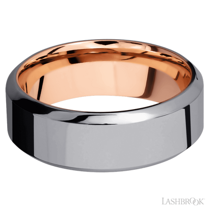 8 mm wide High Bevel Tantalum band featuring a 14K Rose Gold sleeve.