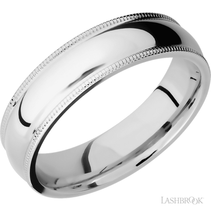6 mm wide Domed Milgrain Edges 14K White Gold band.
