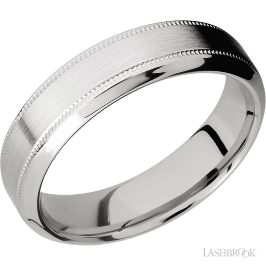 6 mm wide High Bevel Milgrain 14K White Gold band.