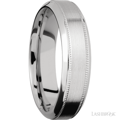 6 mm wide High Bevel Milgrain 14K White Gold band.