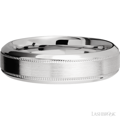 6 mm wide High Bevel Milgrain 14K White Gold band.