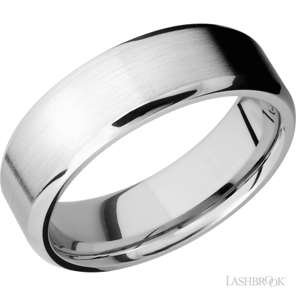 7 mm wide Beveled 14K White Gold band.