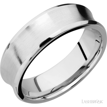 7 mm wide Concave Bevel 14K White Gold band.
