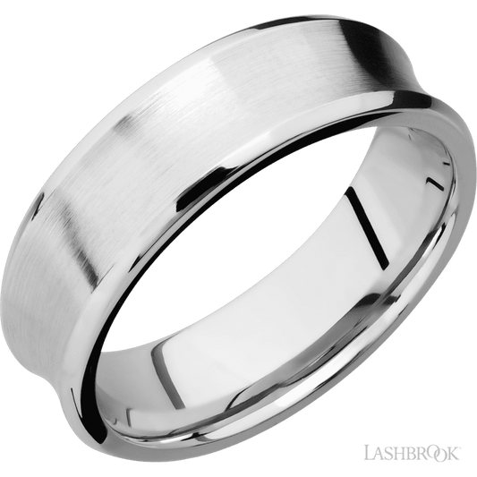 7 mm wide Concave Bevel 14K White Gold band.