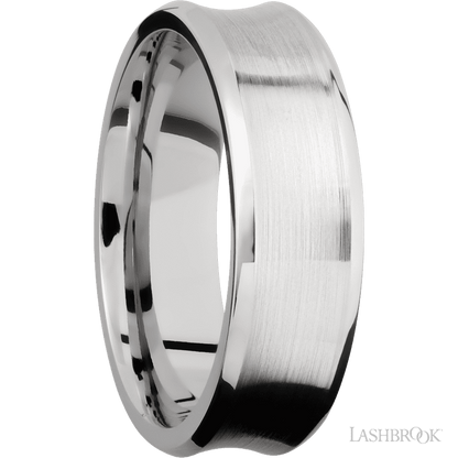 7 mm wide Concave Bevel 14K White Gold band.