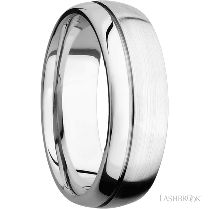 7 mm wide Domed with Off Center Accent Groove 14K White Gold band.