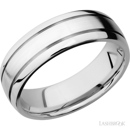 7 mm wide Domed with two accent grooves 14K White Gold band.
