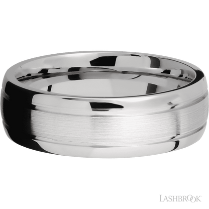 7 mm wide Domed with two accent grooves 14K White Gold band.