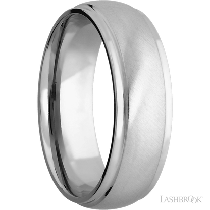 7 mm wide Domed Stepped Down Edges 14K White Gold band.