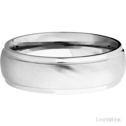 7 mm wide Domed Stepped Down Edges 14K White Gold band.