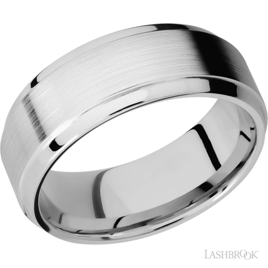 8 mm wide Stepped Bevel 14K White Gold band.