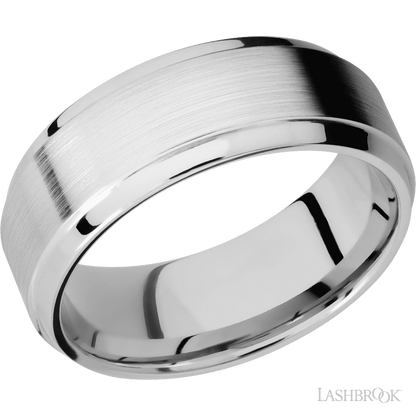 8 mm wide Stepped Bevel 14K White Gold band.