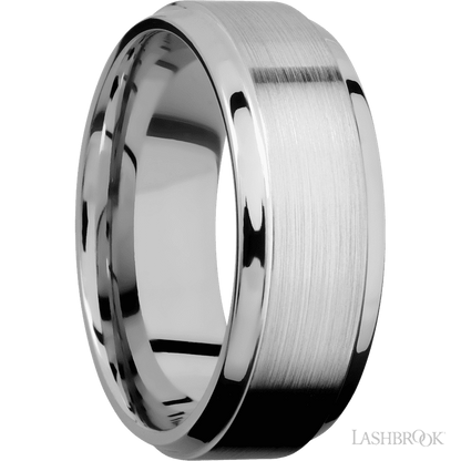 8 mm wide Stepped Bevel 14K White Gold band.
