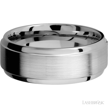 8 mm wide Stepped Bevel 14K White Gold band.