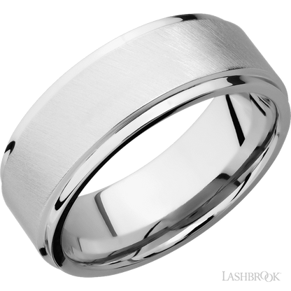 8 mm wide Flat Grooved Edges 14K White Gold band.