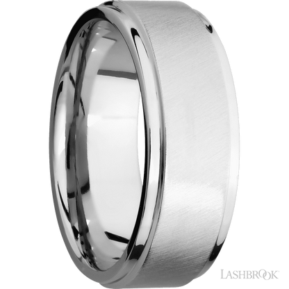 8 mm wide Flat Grooved Edges 14K White Gold band.