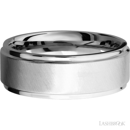 8 mm wide Flat Grooved Edges 14K White Gold band.