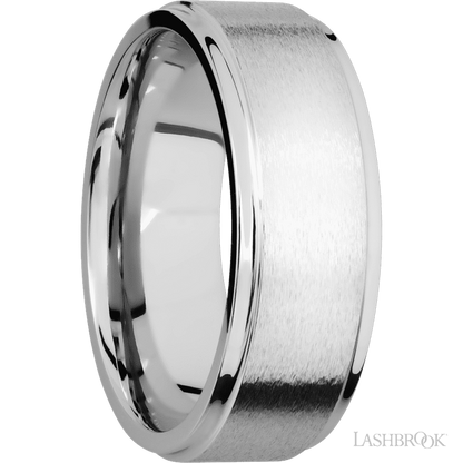 8 mm wide Flat Grooved Edges 14K White Gold band.