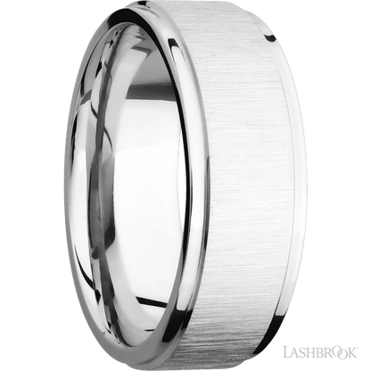 8 mm wide Flat Grooved Edges 14K White Gold band.
